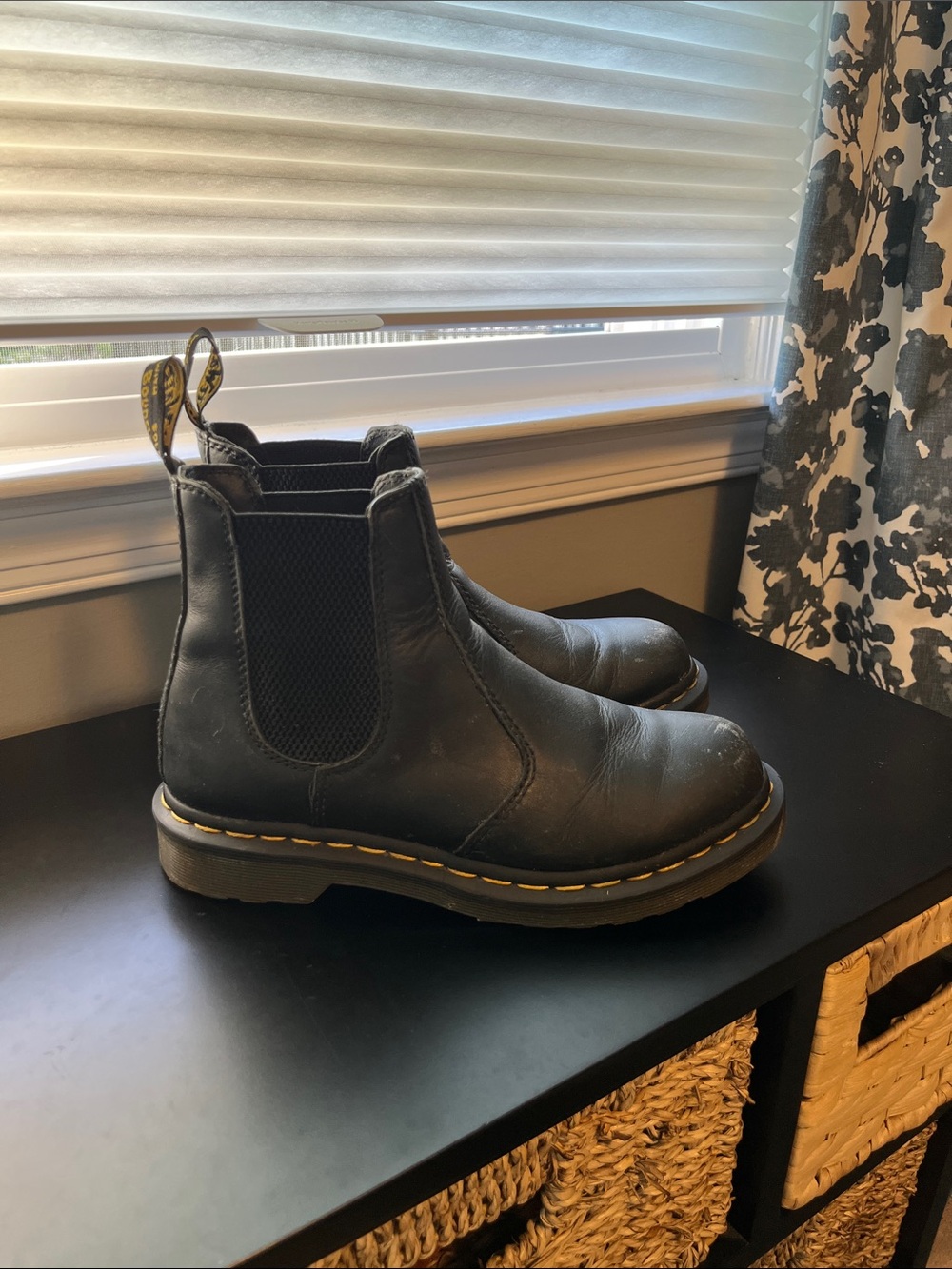 Dr. Martens Black Leather Chelsea Boots with Yellow Welt Stitching